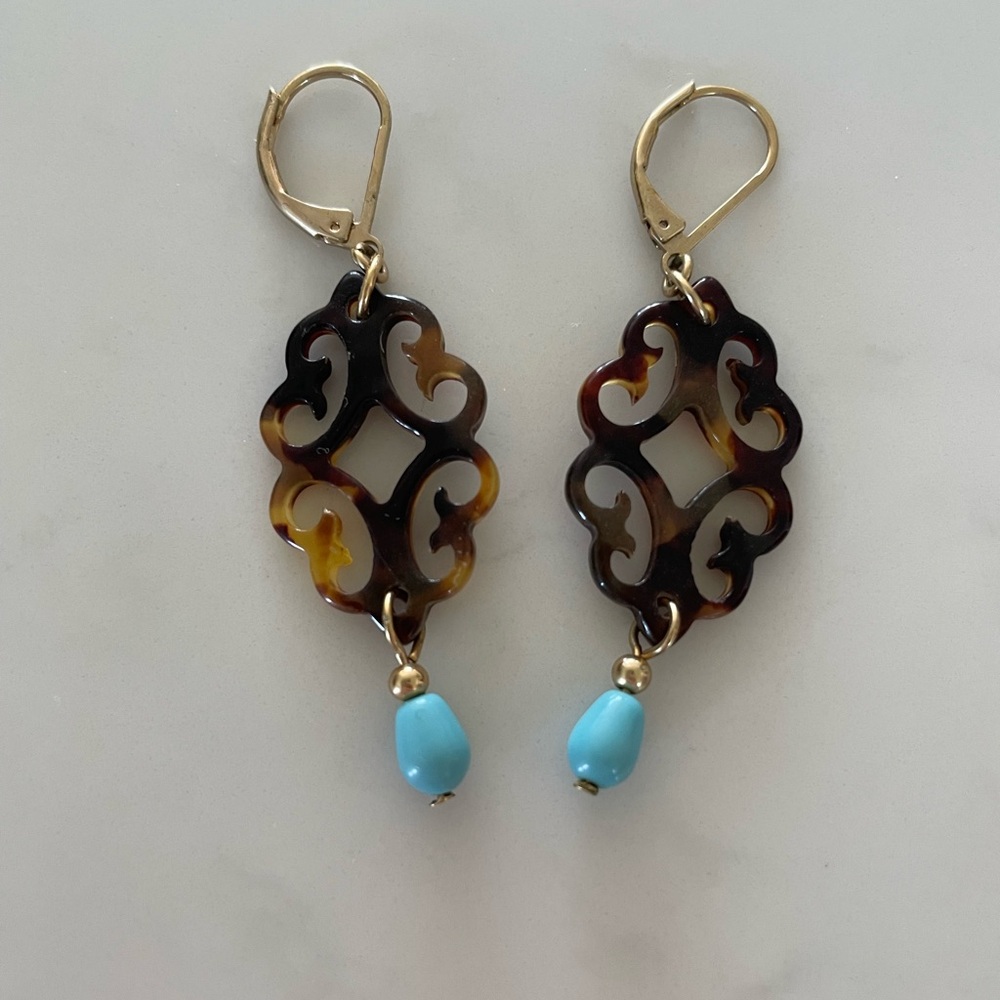 Lauren Ralph Lauren Tortoiseshell and Turquoise Drop Earrings with Gold Accents